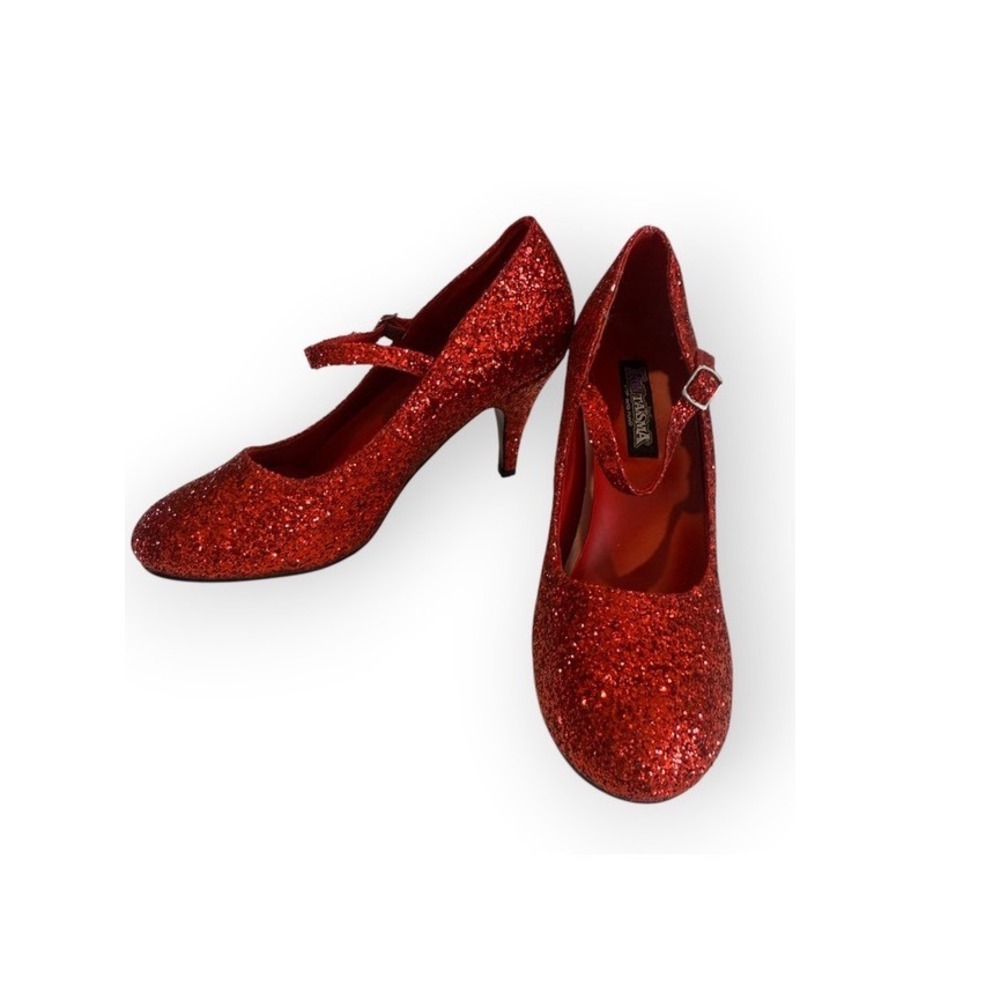 Sparkly Red Glitter Pumps Mary Jane High Heels Retro Pinup Costume Shoes Size 11